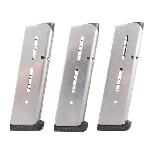 .45 ACP 8RD 1911FS 47D-sarjan lippaat tarjoavat luotettavuutta ja kestävyyttä, saatavilla ruostumattomasta teräksestä tai mustana Fluoropolymer-pinnalla.